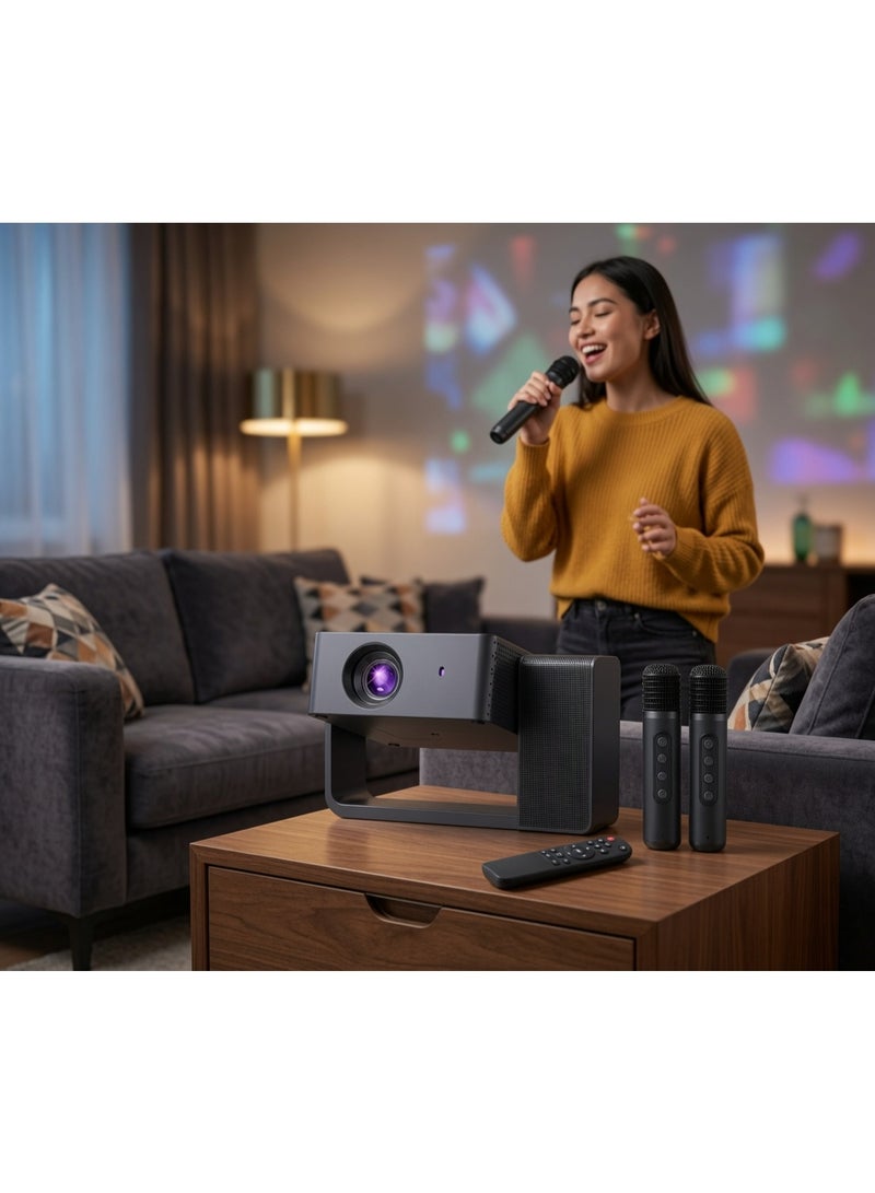Smartbarry HT30 Portable Projector with 4K Video Support, Large HD Display, Dual Wireless Microphones, 5G WiFi, Wireless Screen Mirroring, Built-In Surround Sound Speaker, Home Theater, Karaoke, Movies, Gaming & Presentations - Image 5