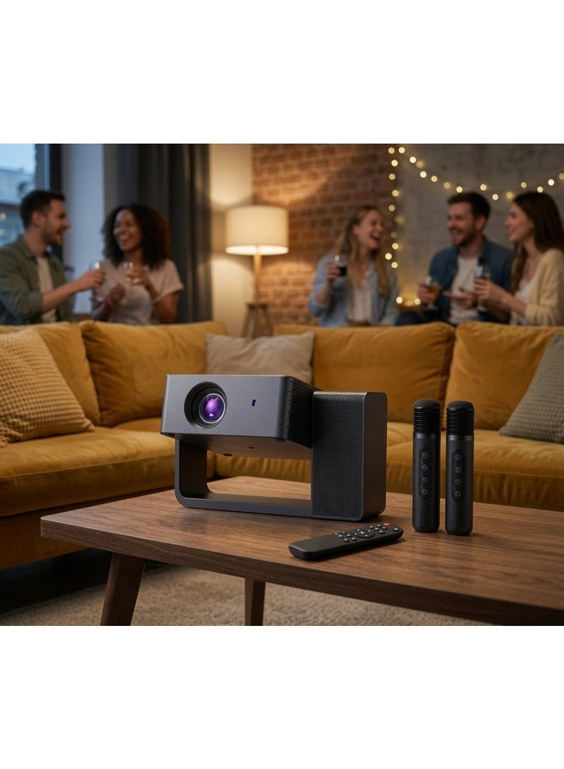 Smartbarry HT30 Portable Projector with 4K Video Support, Large HD Display, Dual Wireless Microphones, 5G WiFi, Wireless Screen Mirroring, Built-In Surround Sound Speaker, Home Theater, Karaoke, Movies, Gaming & Presentations - Image 4