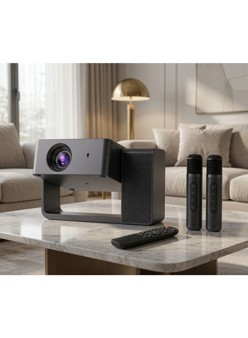 Smartbarry HT30 Portable Projector with 4K Video Support, Large HD Display, Dual Wireless Microphones, 5G WiFi, Wireless Screen Mirroring, Built-In Surround Sound Speaker, Home Theater, Karaoke, Movies, Gaming & Presentations - Image 2