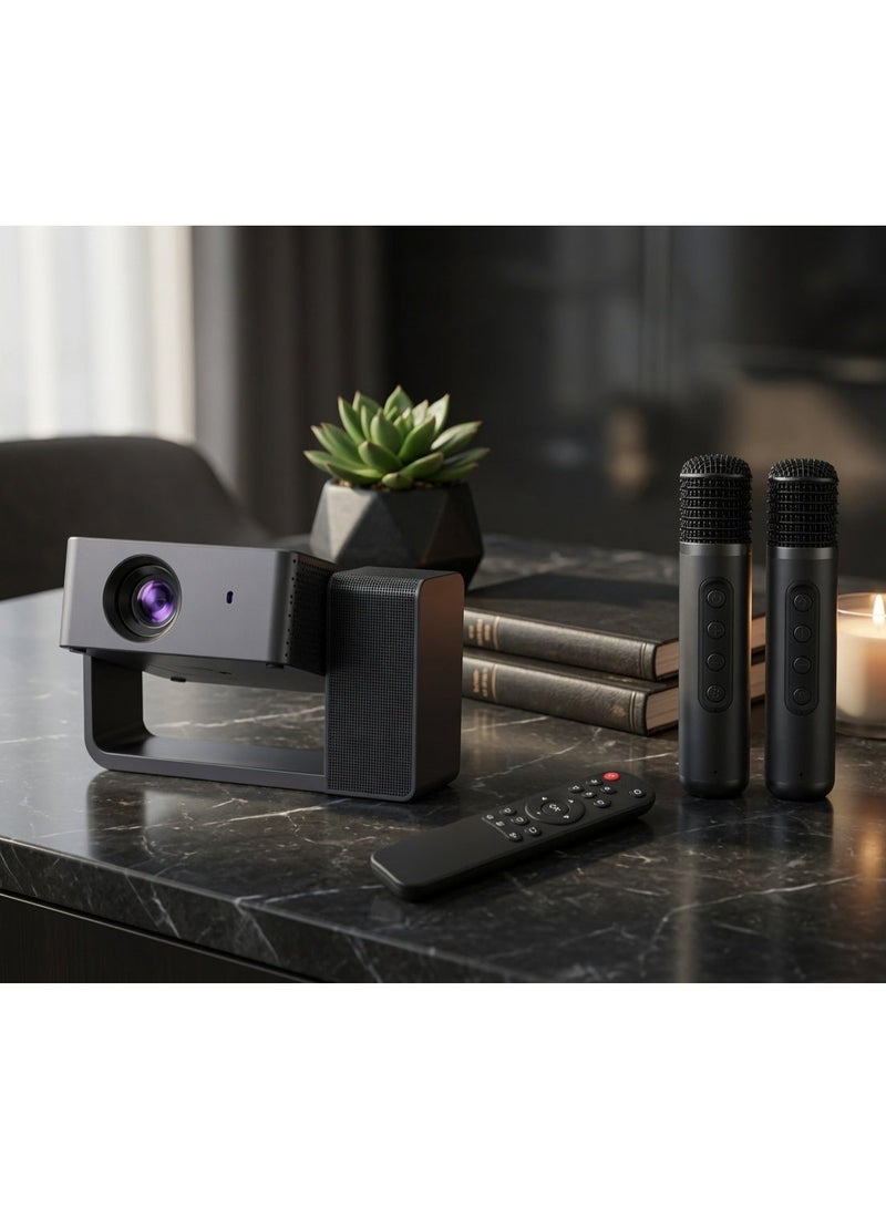 Smartbarry HT30 Portable Projector with 4K Video Support, Large HD Display, Dual Wireless Microphones, 5G WiFi, Wireless Screen Mirroring, Built-In Surround Sound Speaker, Home Theater, Karaoke, Movies, Gaming & Presentations - Image 3