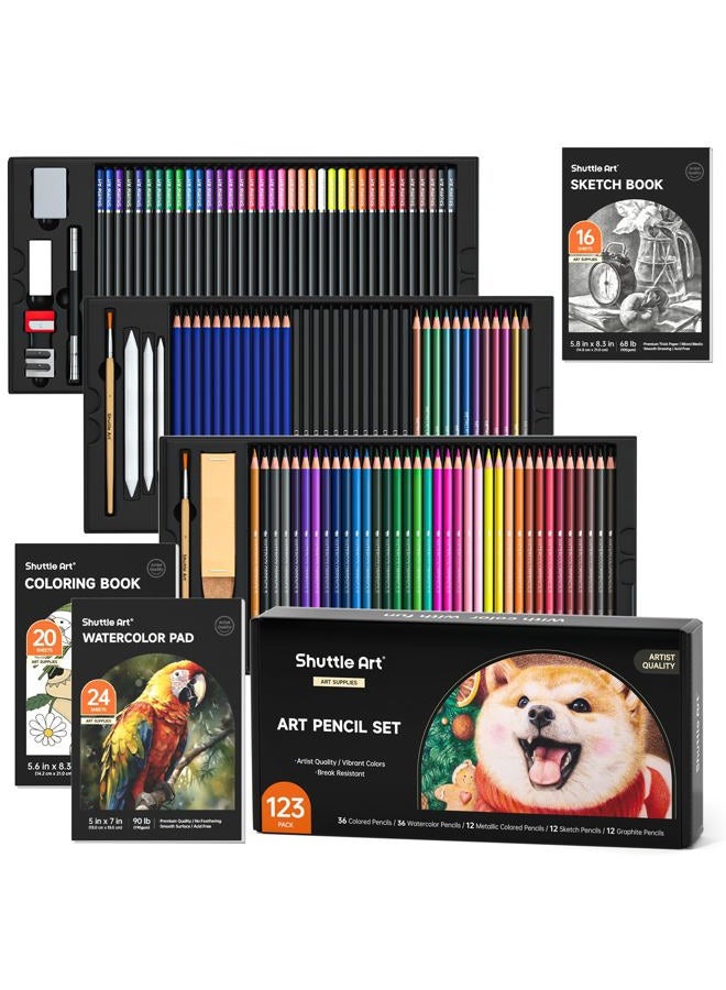 Shuttle Art Professional Drawing Kit, 123 Pieces of Drawing Pencils Set Includes Colouring Pencils, Watercolor, Charcoal, Graphite and Sketch, Ideal for Adults Children Artists - Image 1
