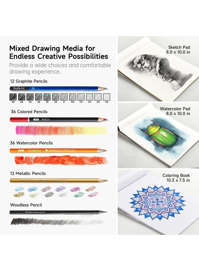 Shuttle Art Professional Drawing Kit, 123 Pieces of Drawing Pencils Set Includes Colouring Pencils, Watercolor, Charcoal, Graphite and Sketch, Ideal for Adults Children Artists - Image 4