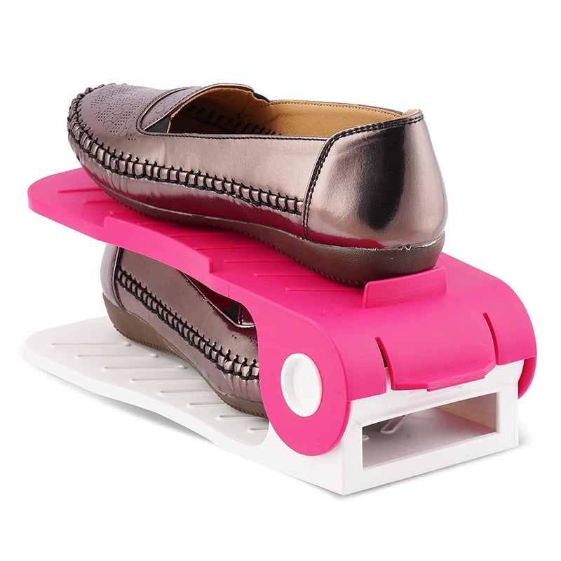 Decology Adjustable Shoe Slots Organizer Portable Shoe Rack Space Saver Rack Holder Pack of 6 Pink - Image 1
