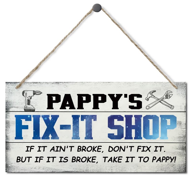 EDCTO قم بتسوق Pappy's Fix-It Vintage Style إذا لم يتم كسره. ولكن إذا تم كسره ، خذها إلى بابي! علامة خشبية معلقة منزل ديكور الخشب المطبوع جدار الفن هدية لجد 12x6 في - Image 1