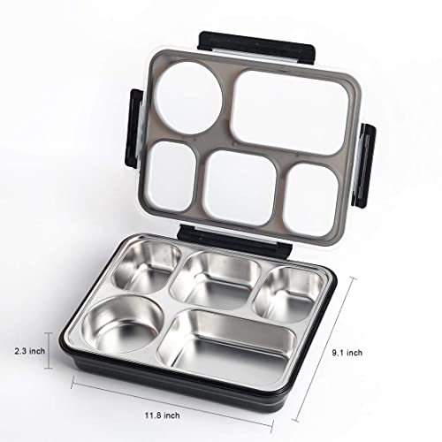 YUJASV Big Size Thermal Insulation 5 Compartment Lunch Boxes Leakproof Reusable Microwave Freezer Safe Stainless Steel Portion Snack Containers for Adults Office Work (Multicolor) - Image 3