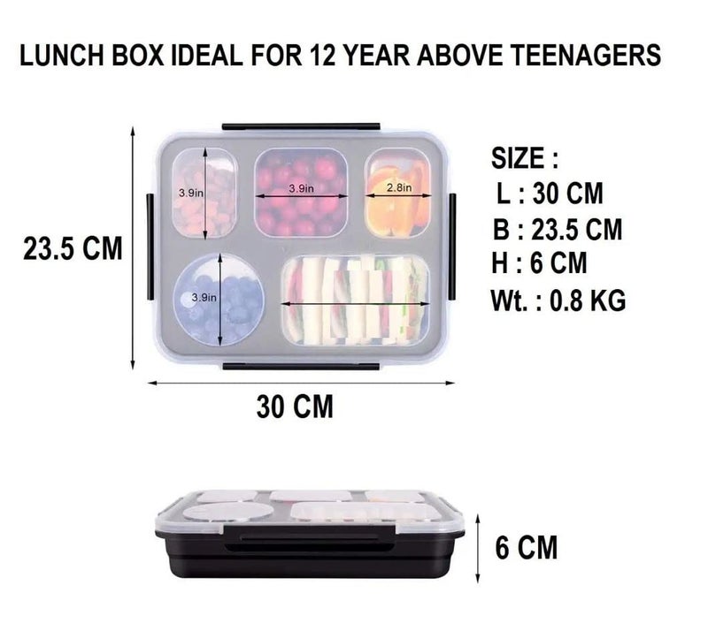 YUJASV Big Size Thermal Insulation 5 Compartment Lunch Boxes Leakproof Reusable Microwave Freezer Safe Stainless Steel Portion Snack Containers for Adults Office Work (Multicolor) - Image 2