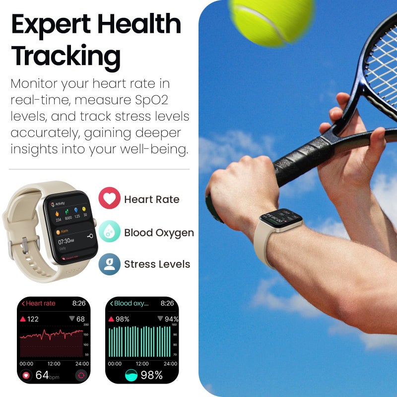 TOZO AMOLED S4 AcuFit One Smart Watch 1.78" Ultra-Clear Screen for Men Women, Call/Answer Fitness Tracker, Heart Rate Sleep Blood Oxygen Monitor IP68 Waterproof for iOS 11.0+ Android 9.0+ Gold - Image 5