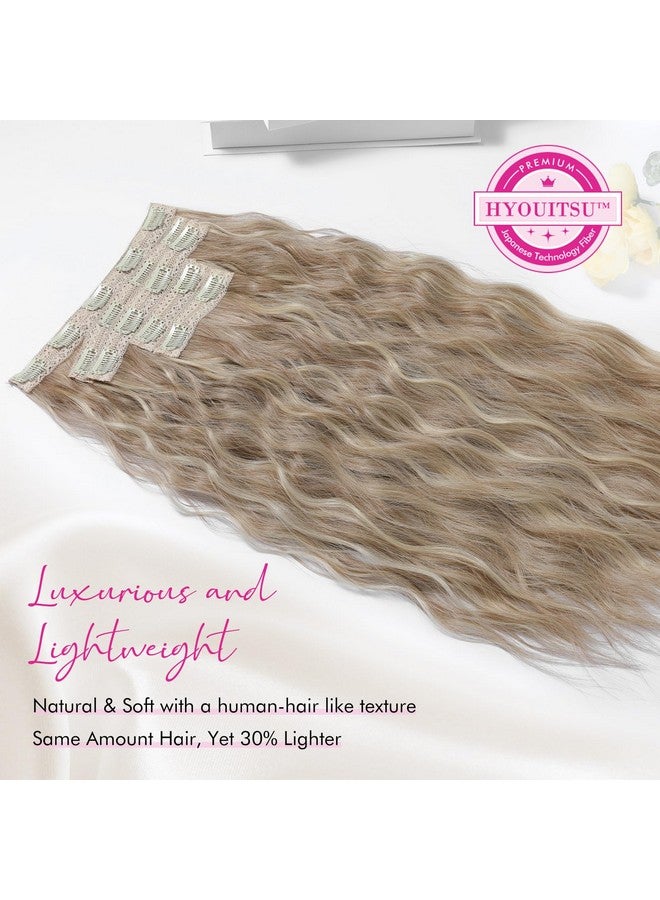 REECHO Clip In Hair Extensions, 5Pcs Blonde Hair Extensions 24" Thick Long Loose Waves Hair Extensions He002 Invisible Lace Weft Natural Soft Hairpieces For Women - Dark Ash Blonde - Image 1