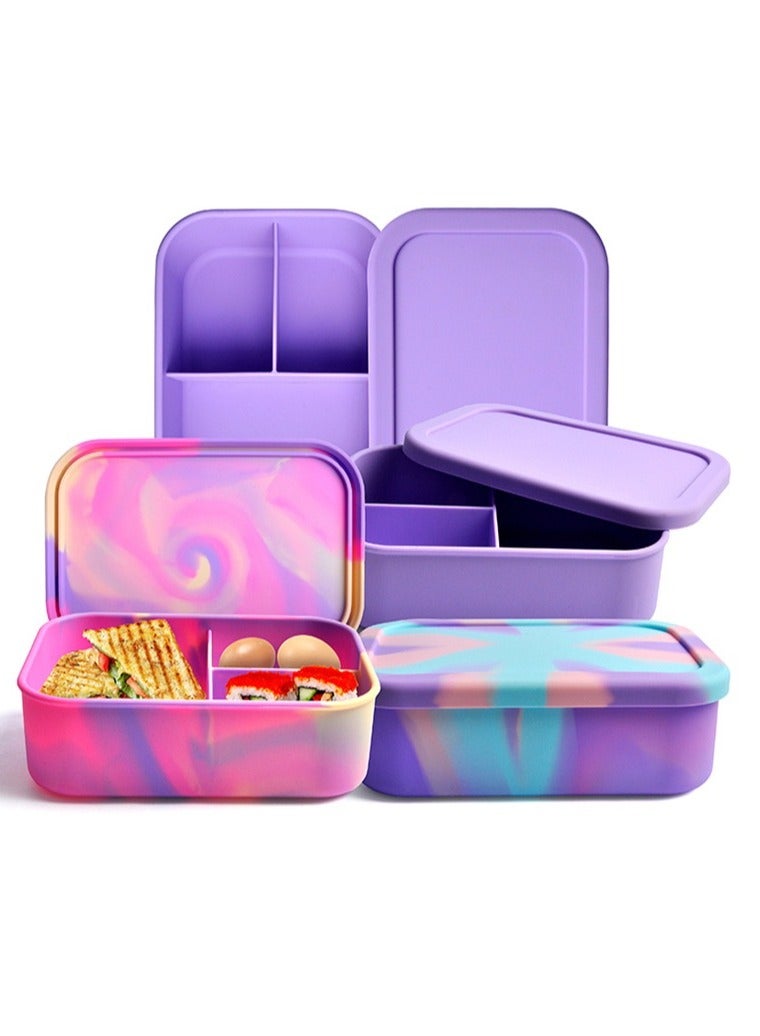 Jewelives 100% Food Grade Leak-Proof Silicone Colourful Bento Box Lunchbox, For Child And Adult, 3 Compartment, Choose from 2 Colors, BPA Free, Leak-proof, Portable  - Image 1