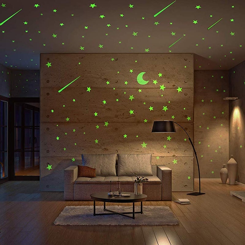 Realistic Glow Stars  Moon  500pcs Luminous Glowing Stars Shooting Star Room Decor