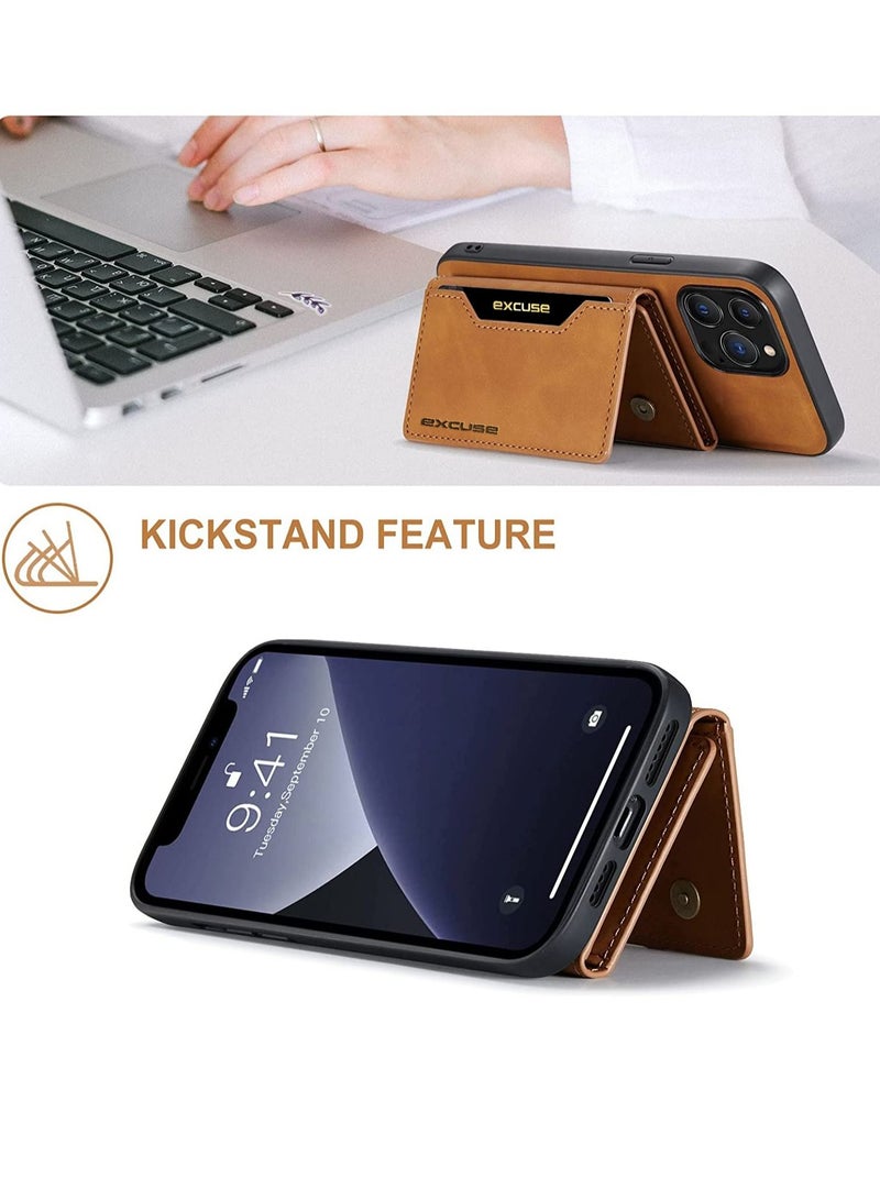 Dg مينغ حافظة محفظة متوافقة مع هاتف iPhone 14 Pro Max Dg Ming حافظة هاتف جلدية فاخرة غطاء خلفي مغناطيسي قابل للفصل مع محفظة ثلاثية الطي وجيب حامل بطاقة لهاتف iPhone 14 Pro Max بني - Image 4