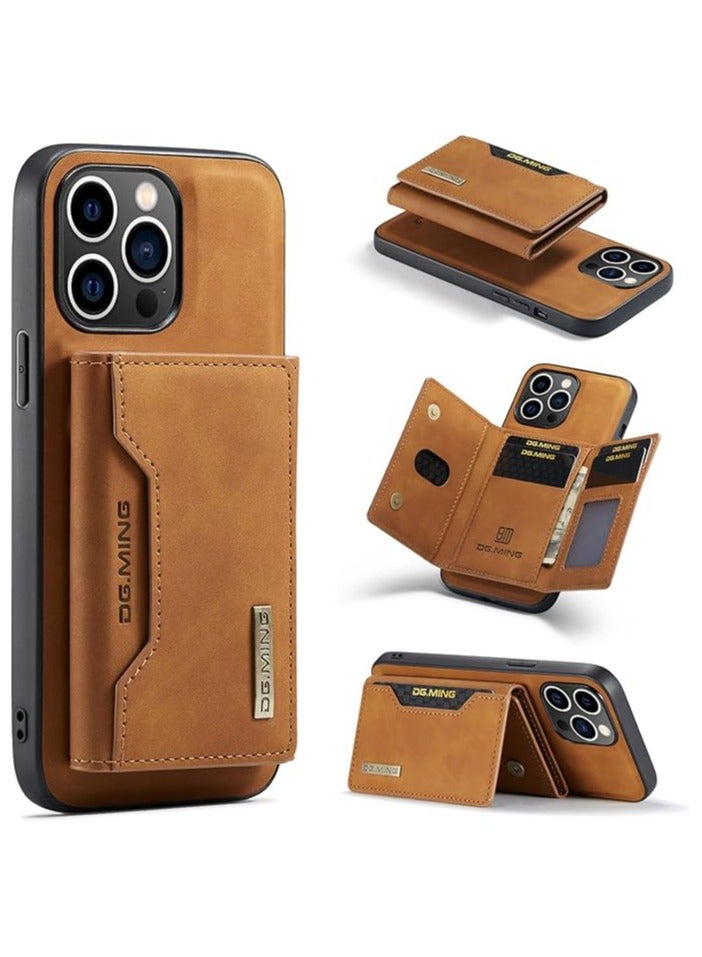 Dg مينغ حافظة محفظة متوافقة مع هاتف iPhone 14 Pro Max Dg Ming حافظة هاتف جلدية فاخرة غطاء خلفي مغناطيسي قابل للفصل مع محفظة ثلاثية الطي وجيب حامل بطاقة لهاتف iPhone 14 Pro Max بني - Image 1
