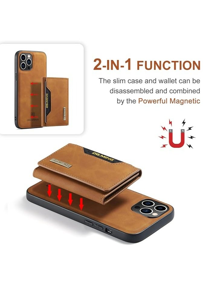 Dg مينغ حافظة محفظة متوافقة مع هاتف iPhone 14 Pro Max Dg Ming حافظة هاتف جلدية فاخرة غطاء خلفي مغناطيسي قابل للفصل مع محفظة ثلاثية الطي وجيب حامل بطاقة لهاتف iPhone 14 Pro Max بني - Image 3