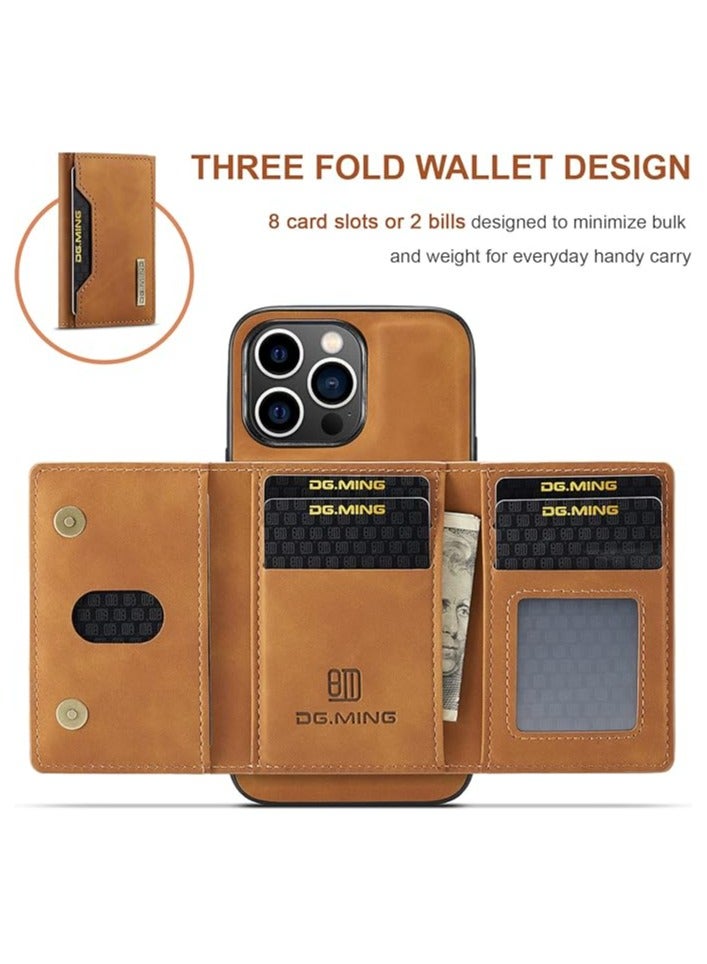 Dg مينغ حافظة محفظة متوافقة مع هاتف iPhone 14 Pro Max Dg Ming حافظة هاتف جلدية فاخرة غطاء خلفي مغناطيسي قابل للفصل مع محفظة ثلاثية الطي وجيب حامل بطاقة لهاتف iPhone 14 Pro Max بني - Image 5