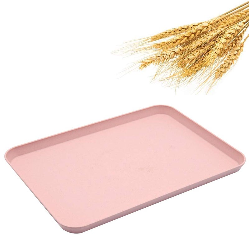 Unbreakable Wheat Straw Decorative Food Serving Tray  Coffee Table  Couch Tray for Dining Picnic Snack  Appetizer Pink