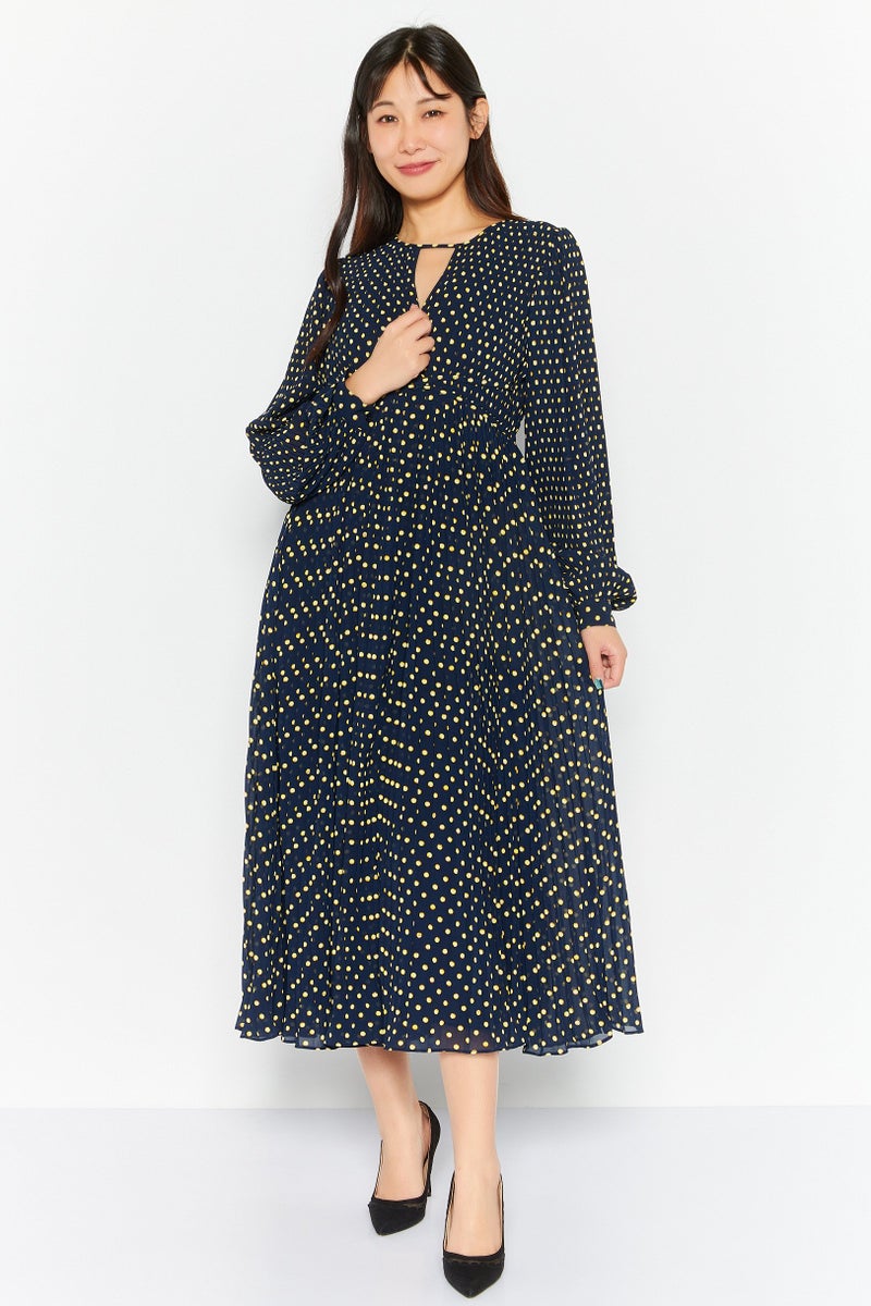 Michael Kors Women Allover Print Midi Dress, Navy Combo - Image 1