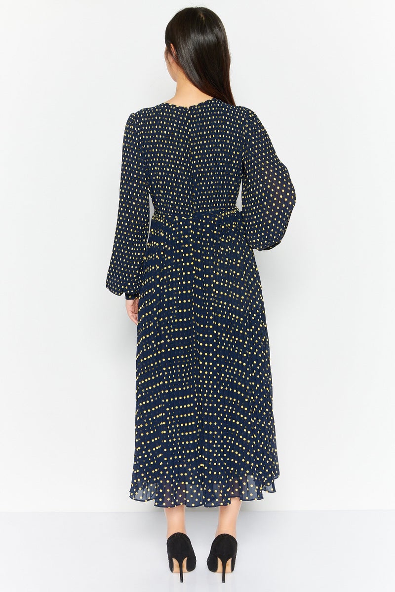 Michael Kors Women Allover Print Midi Dress, Navy Combo - Image 4
