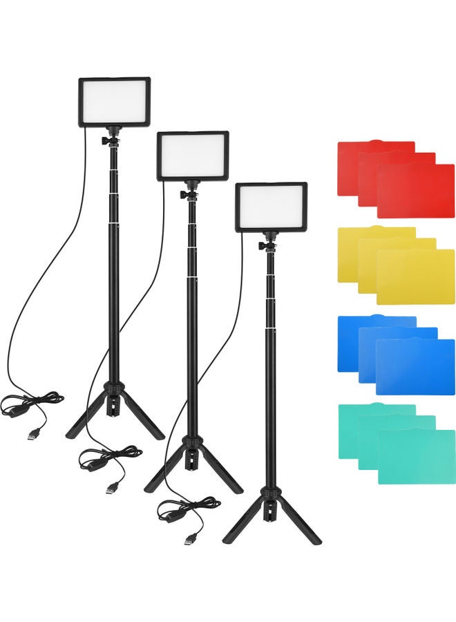 اليشمك مجموعة مصابيح LED بمنفذ USB لتصوير الفيديو مكونة من 3 قطع أسود - Image 1