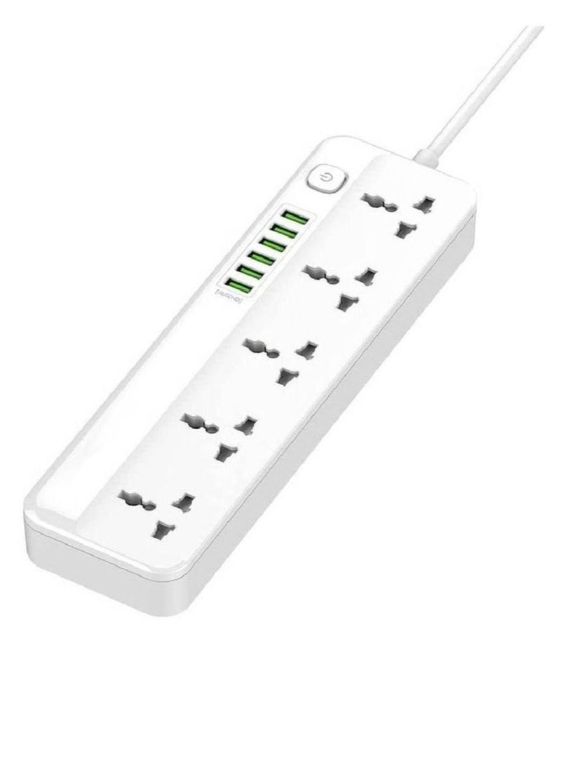 JBQ Power Extension Cord with Multi Sockets 5 Universal Outlets Compatible With UK/UAE Plug 6 Auto ID USB Ports For Mobile Charging And 2m Extension Cord For Home Office Dorm Essentials  - Image 1