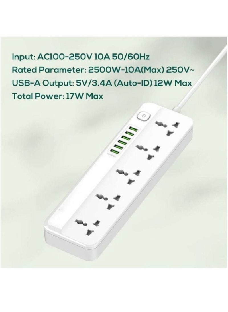 JBQ Power Extension Cord with Multi Sockets 5 Universal Outlets Compatible With UK/UAE Plug 6 Auto ID USB Ports For Mobile Charging And 2m Extension Cord For Home Office Dorm Essentials  - Image 2