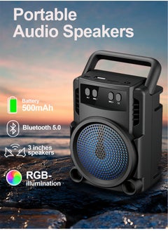 GREATNICE Wireless Bluetooth Speaker, Portable Speaker  USB Charger, Bass/FM Radio/TWS 3 Inch, Lightweight Handle for Home Party Outdoor Beach, Black  - Image 2
