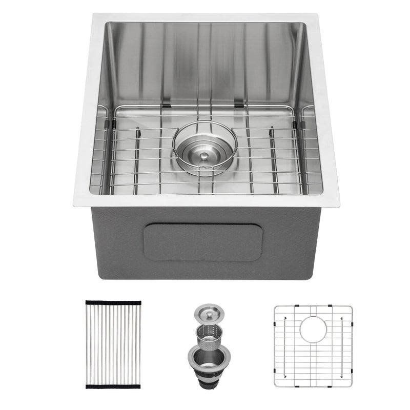 Lordear 15 Bar Sink Undermount 15x17 Inch Stainless Steel Undermount Sink Bar Prep Sink 16 Gauge R10 Round Corner Deep Single Bowl Handmade Sinks - Image 1
