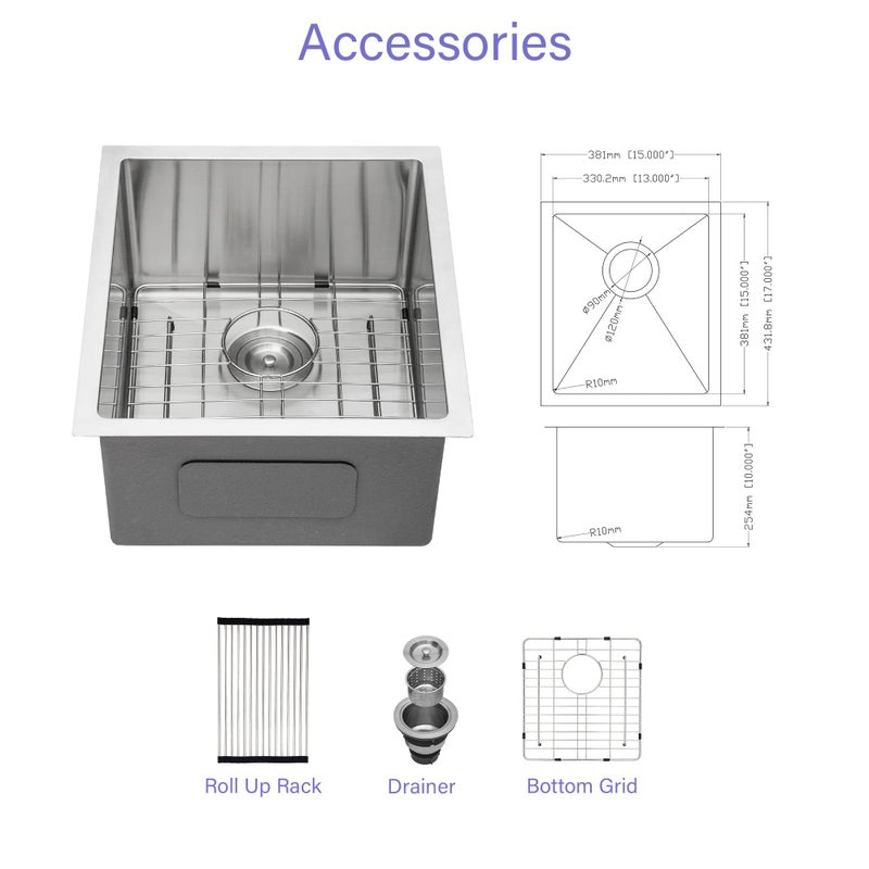 Lordear 15 Bar Sink Undermount 15x17 Inch Stainless Steel Undermount Sink Bar Prep Sink 16 Gauge R10 Round Corner Deep Single Bowl Handmade Sinks - Image 5