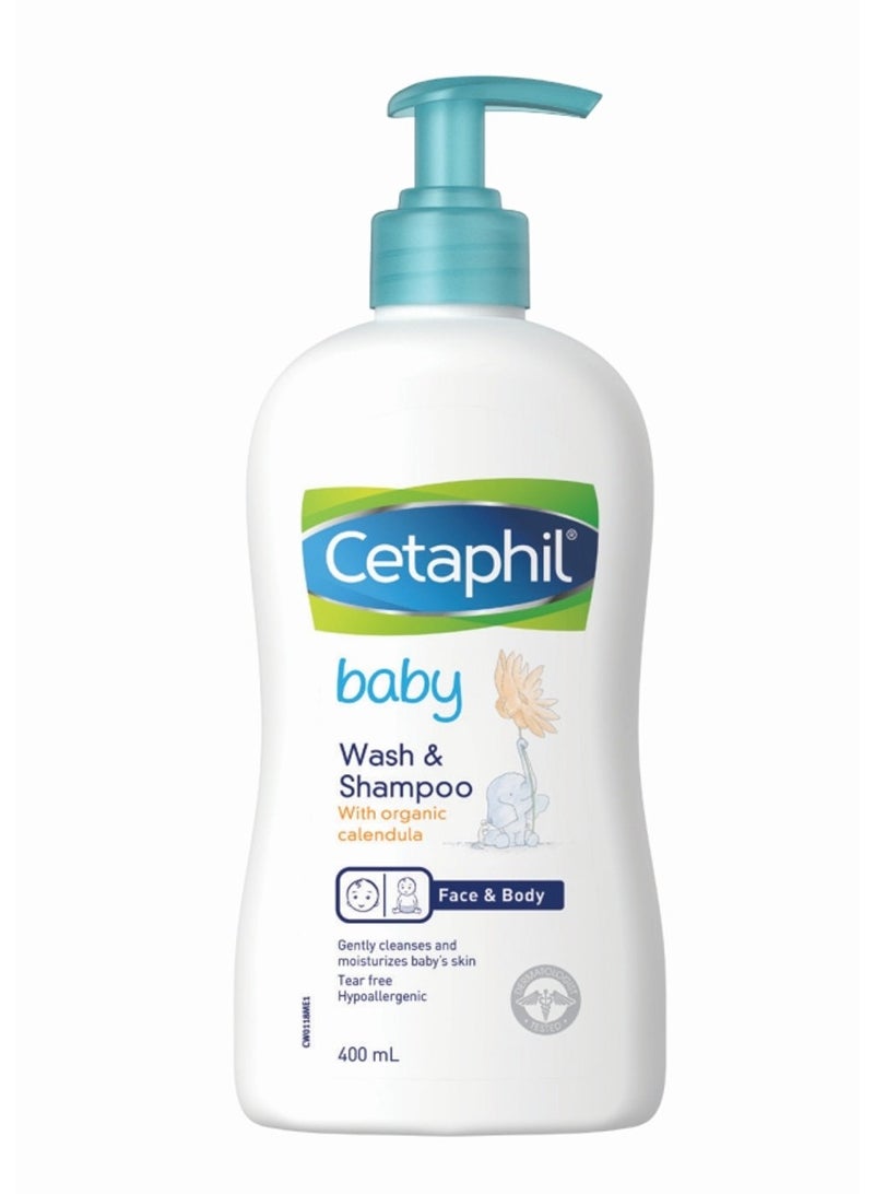 Cetaphil Baby Gentle Cleanser Moisturizer Foaming Wash and Shampoo with Organic Calendula 400ml - Image 1