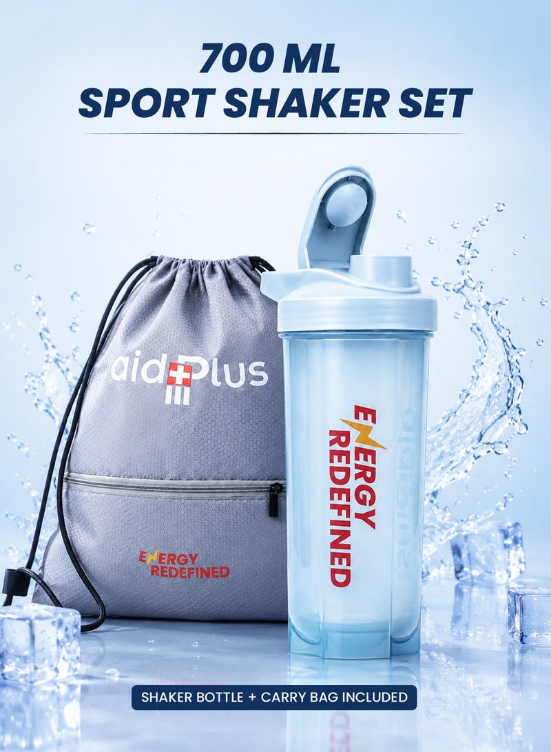 Aid Plus Sport Shaker Bottle 700ml with Bag | BPA-Free Protein Blender Bottle | Leak-Proof Gym Bottle with Click Closure & Blender Ball - Image 2