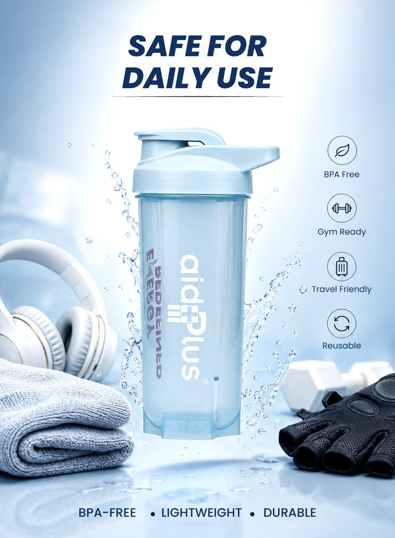 Aid Plus Sport Shaker Bottle 700ml with Bag | BPA-Free Protein Blender Bottle | Leak-Proof Gym Bottle with Click Closure & Blender Ball - Image 4