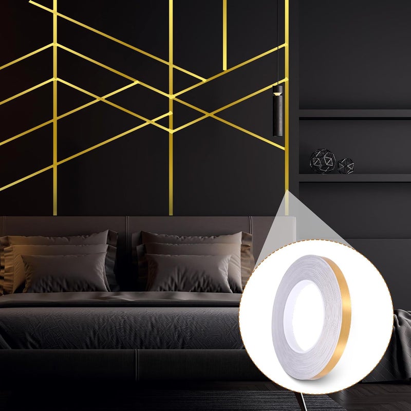CYUTA Golden Tape (1CM x 50M) - Self-Adhesive Tiles Gap Foil Line Border Tape| Mirror Finish| DIY Craft| Decorative Floor Sealing Strip, Seam Sticker, Golden Patti for Home, Wall, Ceiling & Cabinet. - Image 5