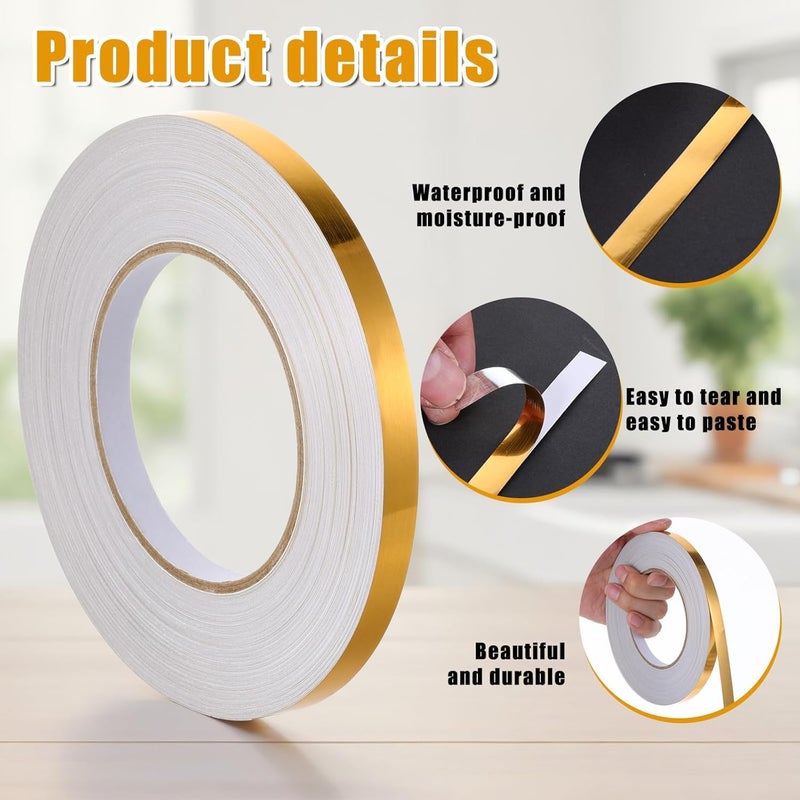 CYUTA Golden Tape (1CM x 50M) - Self-Adhesive Tiles Gap Foil Line Border Tape| Mirror Finish| DIY Craft| Decorative Floor Sealing Strip, Seam Sticker, Golden Patti for Home, Wall, Ceiling & Cabinet. - Image 2