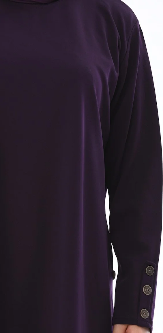 Sefa Merve Plus Size Button Detailed Tunic Trousers Two Piece Suit 2655-06 Plum