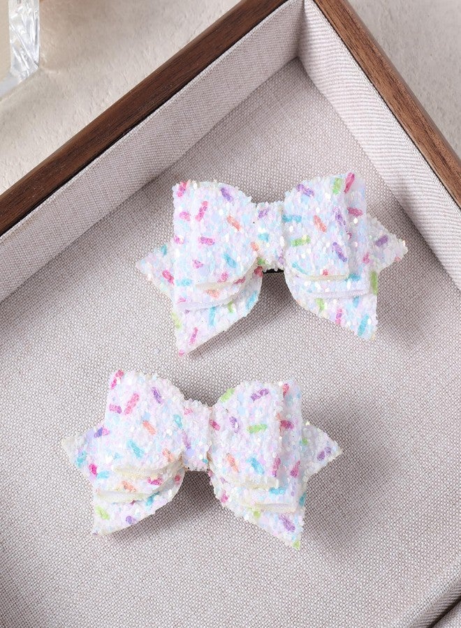 Miroksh Glitter Sprinkle Birthday Gift Hair Bows 3" Small Cute Sparkling Confetti Bow Hair Clip Barrettes Grips 1st Birthday Party Dress Decor Accessory for Baby Teens Toddler Girls - Image 2