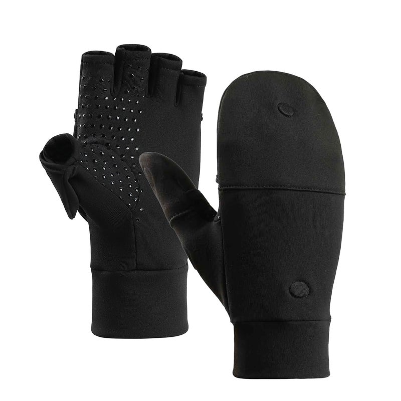 CHSMONB Fishing Gloves Convertible Cold Weather Mittens and Fingerless Gloves Men Women for Fishing, Kayaking, Rowing, Paddling, Hunting, Photographing, Outdoor Activities (BL) - Image 1