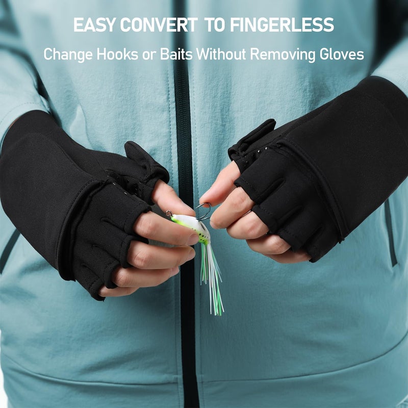 CHSMONB Fishing Gloves Convertible Cold Weather Mittens and Fingerless Gloves Men Women for Fishing, Kayaking, Rowing, Paddling, Hunting, Photographing, Outdoor Activities (BL) - Image 5