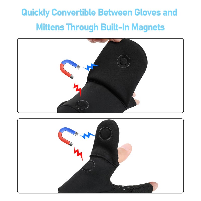CHSMONB Fishing Gloves Convertible Cold Weather Mittens and Fingerless Gloves Men Women for Fishing, Kayaking, Rowing, Paddling, Hunting, Photographing, Outdoor Activities (BL) - Image 2