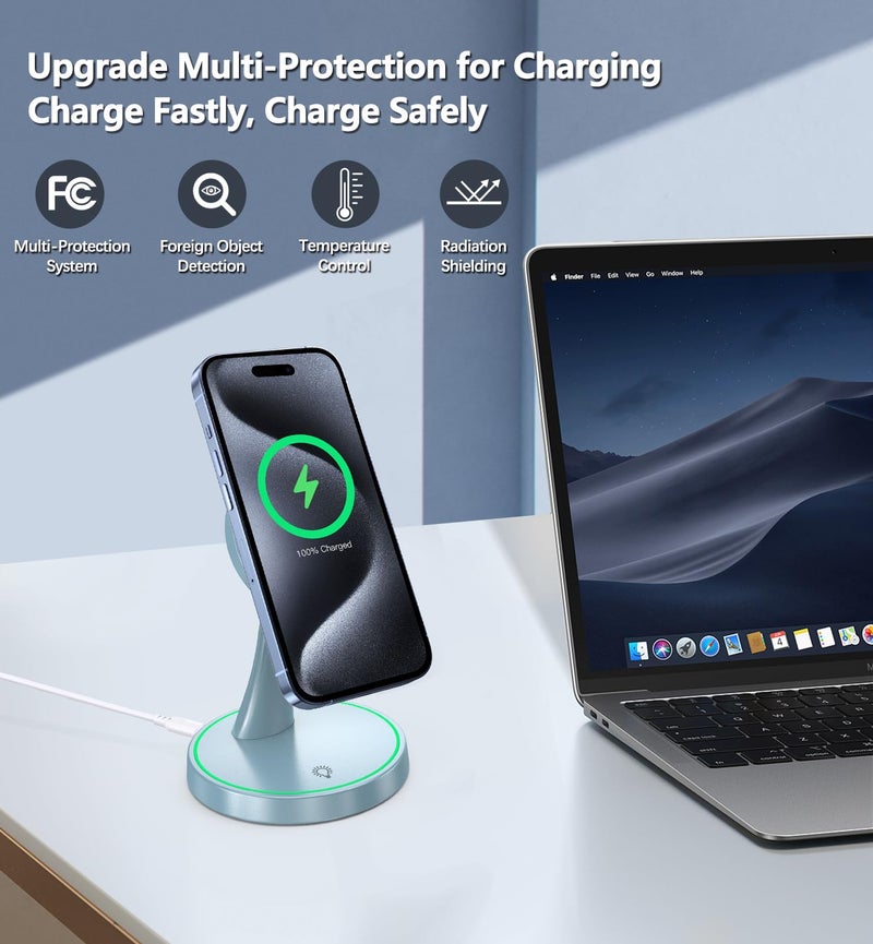 Voice-tank Magnetic Wireless Charger Stand 15W Fast Mag-Safe Charger for iPhone 17 /17 pro/ 17 Air/ 17 pro max 16/15/14/13/12 Series Magnet Wireless Charging Station/Pad with Sleep-Friendly Light for AirPods - Image 4