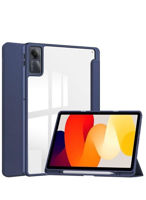 2023 Released Redmi Pad SE 11" Case, Clear Back Transparent with Pen Holder, Redmi Pad se Cover, Tablet Case with Auto Sleep Function, Trifold Stand, Shockproof, Lightweight (Redmi Pad SE, Blue