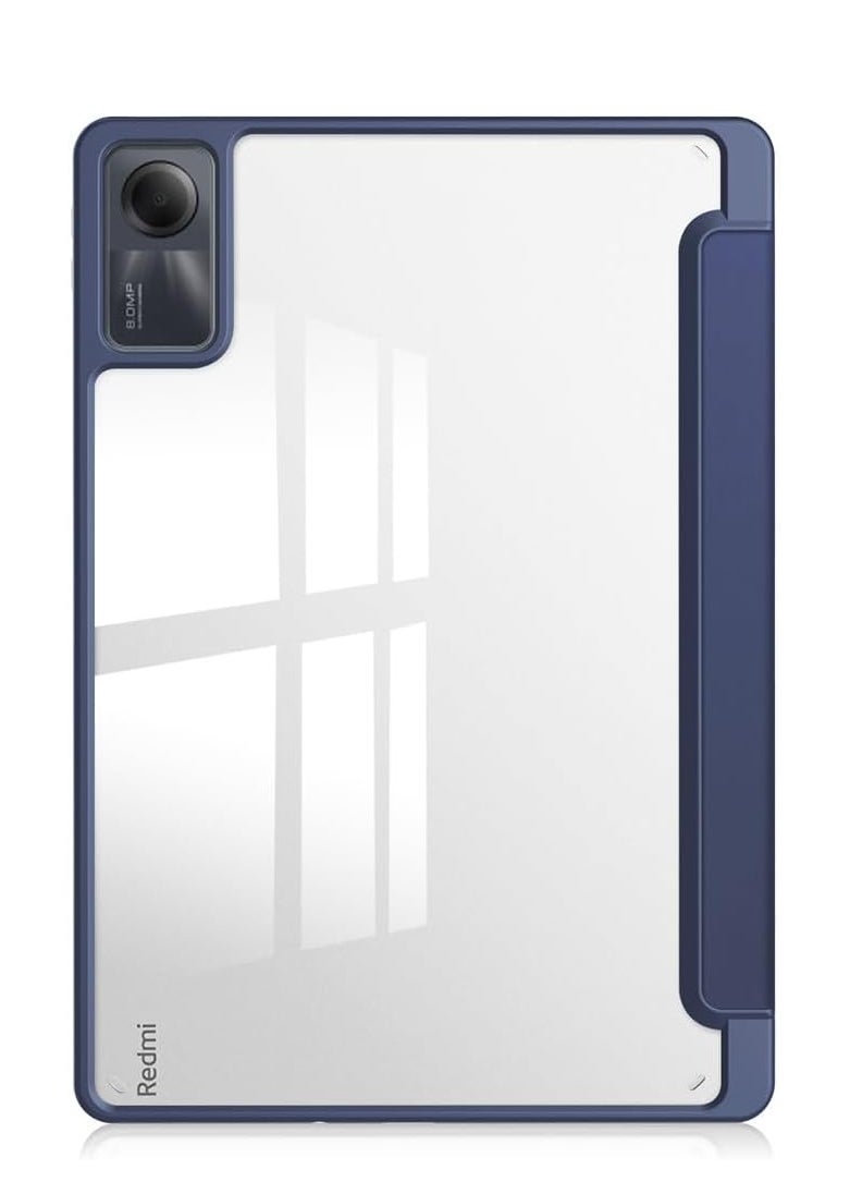 2023 Released Redmi Pad SE 11" Case, Clear Back Transparent with Pen Holder, Redmi Pad se Cover, Tablet Case with Auto Sleep Function, Trifold Stand, Shockproof, Lightweight (Redmi Pad SE, Blue