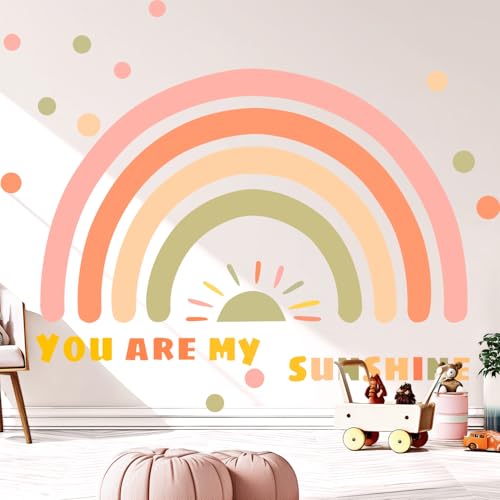 Kingarch Large Rainbow Wall Decals, Sun Dots Peel and Stick Fabric Nursery Wall Decor, Removable Home Room Wall Decor Murals Stickers for Kids Girls Toddler Bedroom Living Room Playroom - Image 1