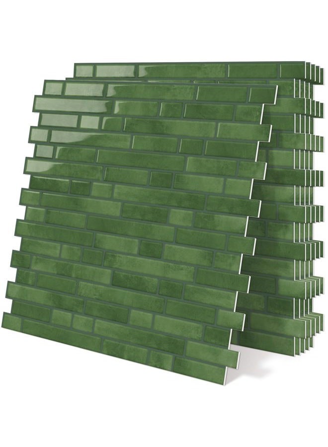 Tiwoos Adhesive Tiles, Green, Thicker 3D Wall Tiles, Adhesive Tiles, Self-Adhesive Dark Green, Kitchen, Pack of 10 (30.5 x 30.5 cm) - Image 1