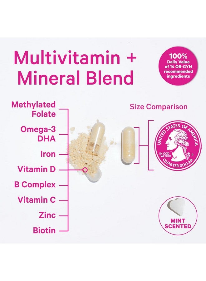 Pink Stork Total Prenatal Vitamins with DHA, Folate, Iron, Choline, and Vitamin B12 - Preconception Nutrition - Prenatals for Women, Pregnancy Must Haves - Mint Essence, 60 Capsules, 1 Month Supply - Image 2