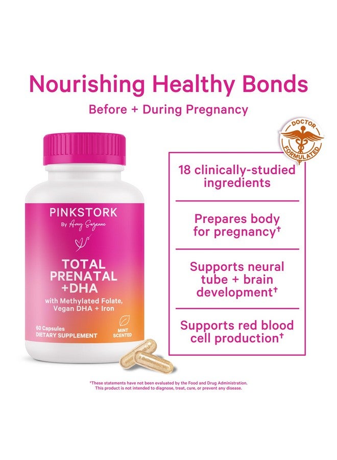 Pink Stork Total Prenatal Vitamins with DHA, Folate, Iron, Choline, and Vitamin B12 - Preconception Nutrition - Prenatals for Women, Pregnancy Must Haves - Mint Essence, 60 Capsules, 1 Month Supply - Image 3