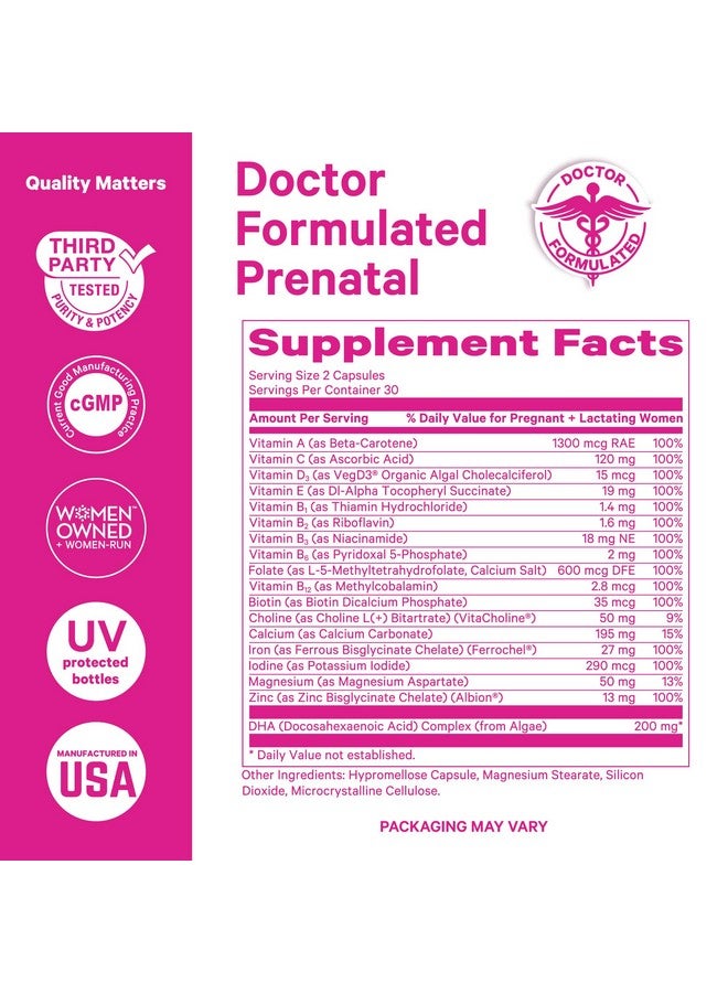 Pink Stork Total Prenatal Vitamins with DHA, Folate, Iron, Choline, and Vitamin B12 - Preconception Nutrition - Prenatals for Women, Pregnancy Must Haves - Mint Essence, 60 Capsules, 1 Month Supply - Image 4