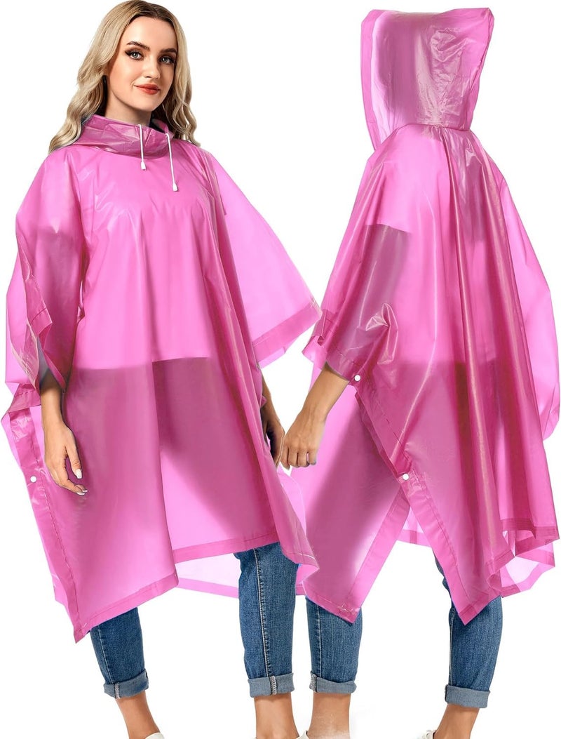 HACER Eva Poncho Raincoat Transparent Hooded Water Resistant Rain Standard Length Jacket with Sleeves for Women Men Camping Rainy Season Travel-Pink, Free Size - Image 2