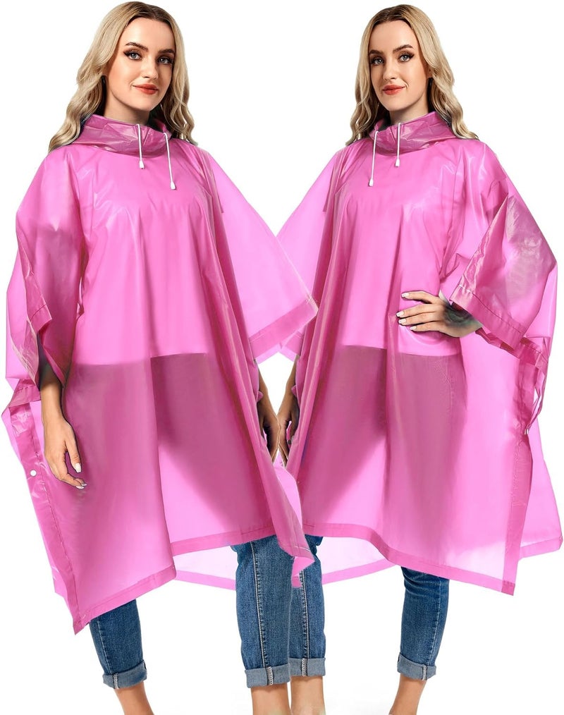 HACER Eva Poncho Raincoat Transparent Hooded Water Resistant Rain Standard Length Jacket with Sleeves for Women Men Camping Rainy Season Travel-Pink, Free Size - Image 4