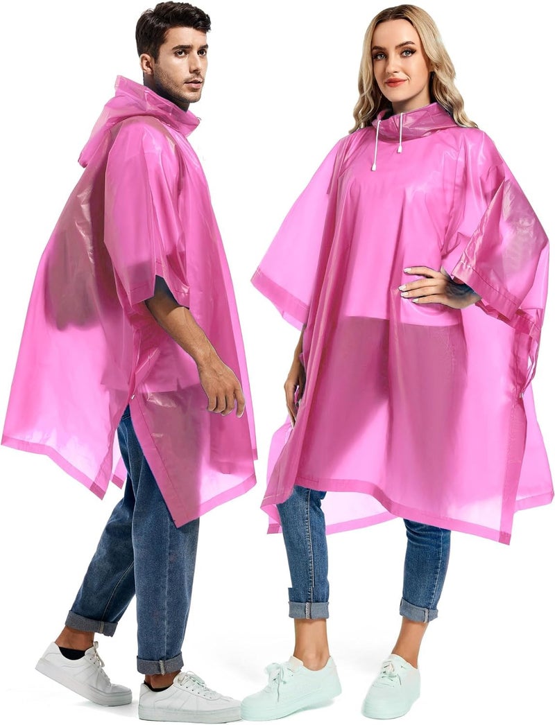 HACER Eva Poncho Raincoat Transparent Hooded Water Resistant Rain Standard Length Jacket with Sleeves for Women Men Camping Rainy Season Travel-Pink, Free Size - Image 1