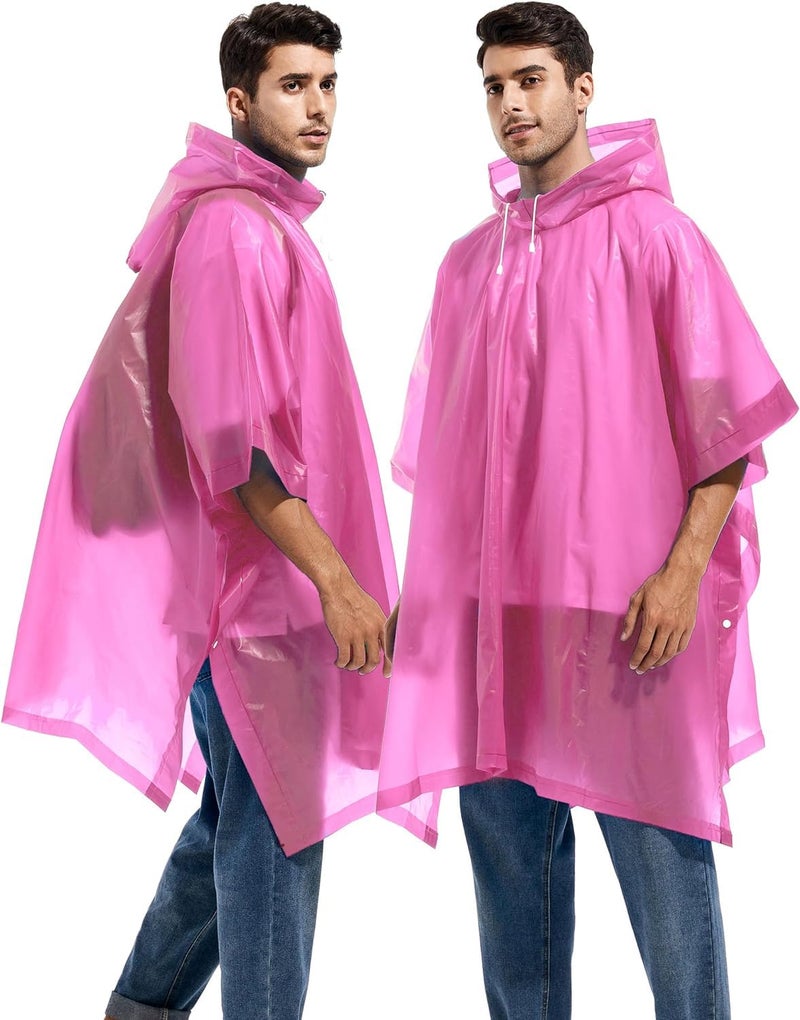 HACER Eva Poncho Raincoat Transparent Hooded Water Resistant Rain Standard Length Jacket with Sleeves for Women Men Camping Rainy Season Travel-Pink, Free Size - Image 3