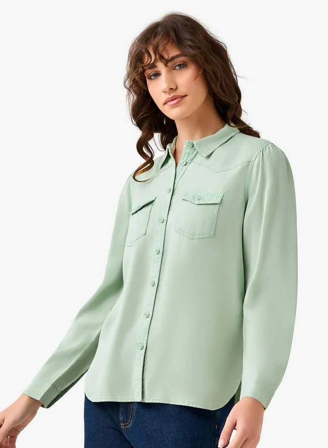 Splash FAV Regular Fit Tencel Denim Shirt with Pockets